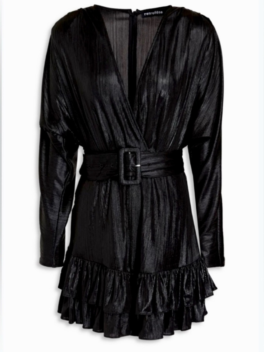 Black Plunging Ruffle Mini Dress